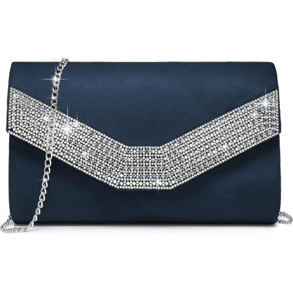 Women's Blue Evening Formal Party Clutches Cocktail Prom Velvet Handbags - Picture 1 of 5
